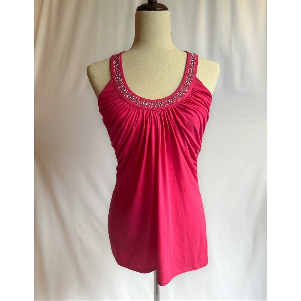 White House Black Market Hot Pink Fitted Tank With Rhinestones